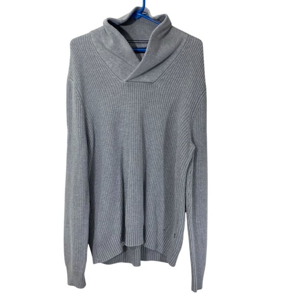 Nautica Men's Sweater M 100% Cotton Light Gray Ribbed Knit Cowl Neck - Picture 1 of 5